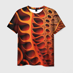 Мужская футболка 3D с принтом Объемная  оранжевая абстракция в Кировске, 100% полиэфир | прямой крой, круглый вырез горловины, длина до линии бедер | 