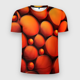 Мужская футболка 3D Slim с принтом Оранжевы е круглые плиты в Новосибирске, 100% полиэстер с улучшенными характеристиками | приталенный силуэт, круглая горловина, широкие плечи, сужается к линии бедра | 