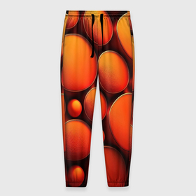 Мужские брюки 3D с принтом Оранжевы е круглые плиты в Петрозаводске, 100% полиэстер | манжеты по низу, эластичный пояс регулируется шнурком, по бокам два кармана без застежек, внутренняя часть кармана из мелкой сетки | 