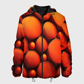 Мужская куртка 3D с принтом Оранжевы е круглые плиты в Новосибирске, ткань верха — 100% полиэстер, подклад — флис | прямой крой, подол и капюшон оформлены резинкой с фиксаторами, два кармана без застежек по бокам, один большой потайной карман на груди. Карман на груди застегивается на липучку | 