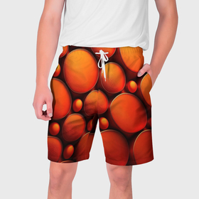 Мужские шорты 3D с принтом Оранжевы е круглые плиты в Петрозаводске,  полиэстер 100% | прямой крой, два кармана без застежек по бокам. Мягкая трикотажная резинка на поясе, внутри которой широкие завязки. Длина чуть выше колен | 
