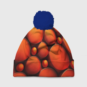 Шапка 3D c помпоном с принтом Оранжевы е круглые плиты в Петрозаводске, 100% полиэстер | универсальный размер, печать по всей поверхности изделия | 