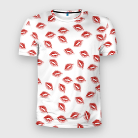 Мужская футболка 3D Slim с принтом Поцелуи   паттерн в Санкт-Петербурге, 100% полиэстер с улучшенными характеристиками | приталенный силуэт, круглая горловина, широкие плечи, сужается к линии бедра | 