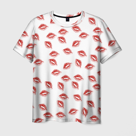 Мужская футболка 3D с принтом Поцелуи   паттерн в Тюмени, 100% полиэфир | прямой крой, круглый вырез горловины, длина до линии бедер | 