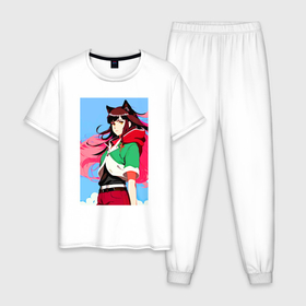 Мужская пижама хлопок с принтом Wolf girl   neural network   anime в Петрозаводске, 100% хлопок | брюки и футболка прямого кроя, без карманов, на брюках мягкая резинка на поясе и по низу штанин
 | 