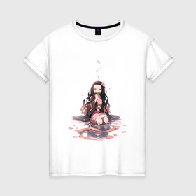 Женская футболка хлопок с принтом Nezuko chan в Екатеринбурге, 100% хлопок | прямой крой, круглый вырез горловины, длина до линии бедер, слегка спущенное плечо | 