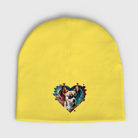 Мужская шапка демисезонная с принтом Чихуахуа портрет в сердце в Тюмени,  |  | Тематика изображения на принте: 