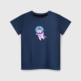 Детская футболка хлопок с принтом Милый единорог в космосе в Белгороде, 100% хлопок | круглый вырез горловины, полуприлегающий силуэт, длина до линии бедер | Тематика изображения на принте: 