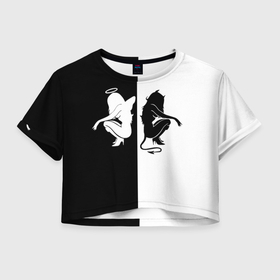 Женская футболка Crop-top 3D с принтом Ангел и Демон в Петрозаводске, 100% полиэстер | круглая горловина, длина футболки до линии талии, рукава с отворотами | 