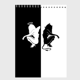 Скетчбук с принтом Ангел и Демон в Тюмени, 100% бумага
 | 48 листов, плотность листов — 100 г/м2, плотность картонной обложки — 250 г/м2. Листы скреплены сверху удобной пружинной спиралью | Тематика изображения на принте: 