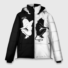Мужская зимняя куртка 3D с принтом Ангел и Демон в Тюмени, верх — 100% полиэстер; подкладка — 100% полиэстер; утеплитель — 100% полиэстер | длина ниже бедра, свободный силуэт Оверсайз. Есть воротник-стойка, отстегивающийся капюшон и ветрозащитная планка. 

Боковые карманы с листочкой на кнопках и внутренний карман на молнии. | Тематика изображения на принте: 
