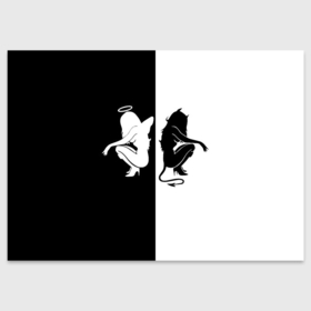 Поздравительная открытка с принтом Ангел и Демон в Тюмени, 100% бумага | плотность бумаги 280 г/м2, матовая, на обратной стороне линовка и место для марки
 | Тематика изображения на принте: 