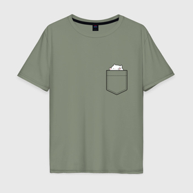 Мужская футболка хлопок Oversize с принтом Милый котик в кармашке в Курске, 100% хлопок | свободный крой, круглый ворот, “спинка” длиннее передней части | 