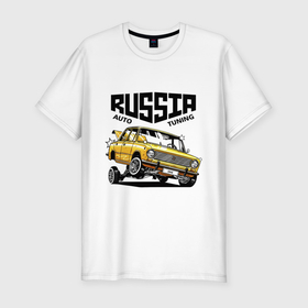 Мужская футболка хлопок Slim с принтом Russia tuning car в Новосибирске, 92% хлопок, 8% лайкра | приталенный силуэт, круглый вырез ворота, длина до линии бедра, короткий рукав | 