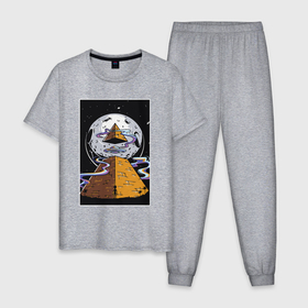 Мужская пижама хлопок с принтом Alien UFO в Кировске, 100% хлопок | брюки и футболка прямого кроя, без карманов, на брюках мягкая резинка на поясе и по низу штанин
 | 