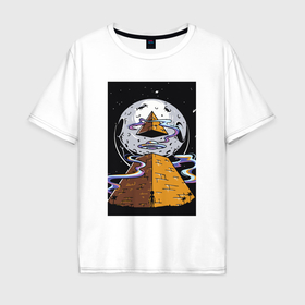 Мужская футболка хлопок Oversize с принтом Alien UFO в Курске, 100% хлопок | свободный крой, круглый ворот, “спинка” длиннее передней части | 