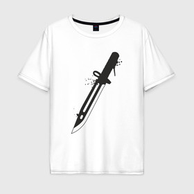 Мужская футболка хлопок Oversize с принтом Hunter knife в Санкт-Петербурге, 100% хлопок | свободный крой, круглый ворот, “спинка” длиннее передней части | 