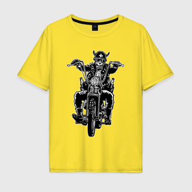 Мужская футболка хлопок Oversize с принтом Skull biker with beer , 100% хлопок | свободный крой, круглый ворот, “спинка” длиннее передней части | 