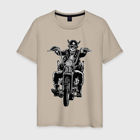 Мужская футболка хлопок с принтом Skull biker with beer , 100% хлопок | прямой крой, круглый вырез горловины, длина до линии бедер, слегка спущенное плечо. | Тематика изображения на принте: 