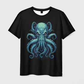 Мужская футболка 3D с принтом Голубой осьминог в Кировске, 100% полиэфир | прямой крой, круглый вырез горловины, длина до линии бедер | Тематика изображения на принте: 