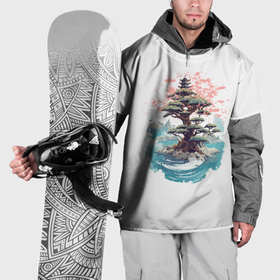 Накидка на куртку 3D с принтом Японское дерево и пагода в море в Новосибирске, 100% полиэстер |  | 