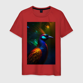 Мужская футболка хлопок с принтом Райская птичка   нейросеть в Санкт-Петербурге, 100% хлопок | прямой крой, круглый вырез горловины, длина до линии бедер, слегка спущенное плечо. | Тематика изображения на принте: 