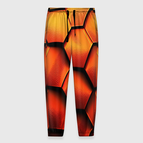Мужские брюки 3D с принтом Объемные оранжевые плиты в Санкт-Петербурге, 100% полиэстер | манжеты по низу, эластичный пояс регулируется шнурком, по бокам два кармана без застежек, внутренняя часть кармана из мелкой сетки | 
