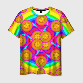 Мужская футболка 3D с принтом Узор цвета хохломы в Петрозаводске, 100% полиэфир | прямой крой, круглый вырез горловины, длина до линии бедер | Тематика изображения на принте: 