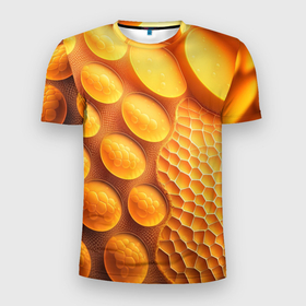Мужская футболка 3D Slim с принтом Оранжевые круглые плиты в Новосибирске, 100% полиэстер с улучшенными характеристиками | приталенный силуэт, круглая горловина, широкие плечи, сужается к линии бедра | 