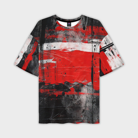 Мужская футболка oversize 3D с принтом Красная белая черная краска в Белгороде,  |  | Тематика изображения на принте: 
