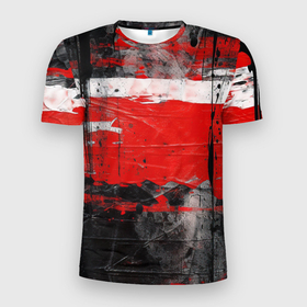 Мужская футболка 3D Slim с принтом Красная белая черная краска в Белгороде, 100% полиэстер с улучшенными характеристиками | приталенный силуэт, круглая горловина, широкие плечи, сужается к линии бедра | Тематика изображения на принте: 
