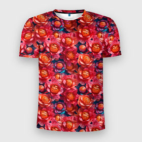 Мужская футболка 3D Slim с принтом Летние     цветы в Петрозаводске, 100% полиэстер с улучшенными характеристиками | приталенный силуэт, круглая горловина, широкие плечи, сужается к линии бедра | 