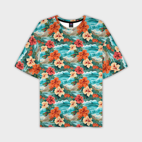 Мужская футболка oversize 3D с принтом Гавайские    цветы в Курске,  |  | 