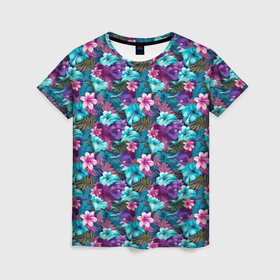 Женская футболка 3D с принтом Вечерние  цветочки в Санкт-Петербурге, 100% полиэфир ( синтетическое хлопкоподобное полотно) | прямой крой, круглый вырез горловины, длина до линии бедер | 