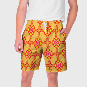 Мужские шорты 3D с принтом Желто оранжевый мотив в Тюмени,  полиэстер 100% | прямой крой, два кармана без застежек по бокам. Мягкая трикотажная резинка на поясе, внутри которой широкие завязки. Длина чуть выше колен | 