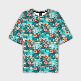 Мужская футболка oversize 3D с принтом Гавайские летние цветы в Курске,  |  | 
