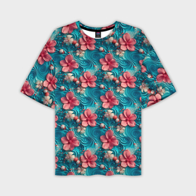 Мужская футболка oversize 3D с принтом Гавайские  цветочки паттерн в Курске,  |  | 
