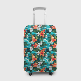 Чехол для чемодана 3D с принтом Летние цветочки гаваи в Курске, 86% полиэфир, 14% спандекс | двустороннее нанесение принта, прорези для ручек и колес | 