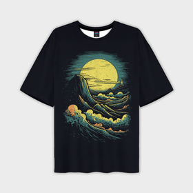 Мужская футболка oversize 3D с принтом Морские волны бьются об скалы в Санкт-Петербурге,  |  | 