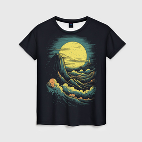 Женская футболка 3D с принтом Морские волны бьются об скалы в Тюмени, 100% полиэфир ( синтетическое хлопкоподобное полотно) | прямой крой, круглый вырез горловины, длина до линии бедер | 