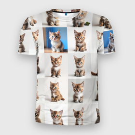 Мужская футболка 3D Slim с принтом много котят в Санкт-Петербурге, 100% полиэстер с улучшенными характеристиками | приталенный силуэт, круглая горловина, широкие плечи, сужается к линии бедра | 