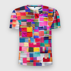Мужская футболка 3D Slim с принтом разноцветные лоскутки в Екатеринбурге, 100% полиэстер с улучшенными характеристиками | приталенный силуэт, круглая горловина, широкие плечи, сужается к линии бедра | 