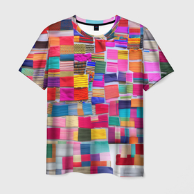 Мужская футболка 3D с принтом разноцветные лоскутки в Петрозаводске, 100% полиэфир | прямой крой, круглый вырез горловины, длина до линии бедер | 