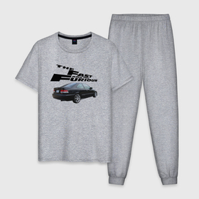 Мужская пижама хлопок с принтом Honda Civic SI Форсаж в Кировске, 100% хлопок | брюки и футболка прямого кроя, без карманов, на брюках мягкая резинка на поясе и по низу штанин
 | 