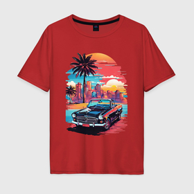 Мужская футболка хлопок Oversize с принтом Автомобиль на пляже в Кировске, 100% хлопок | свободный крой, круглый ворот, “спинка” длиннее передней части | 