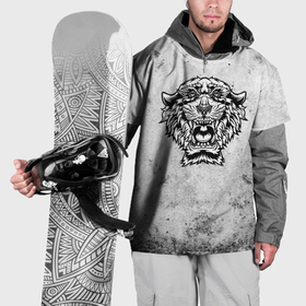 Накидка на куртку 3D с принтом Черно белый яростный тигр в Рязани, 100% полиэстер |  | 