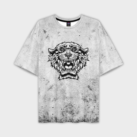 Мужская футболка oversize 3D с принтом Черно белый яростный тигр ,  |  | 