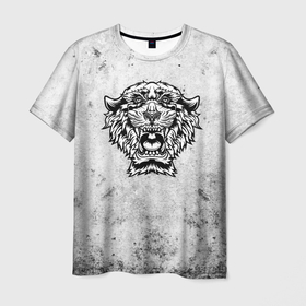 Мужская футболка 3D с принтом Черно белый яростный тигр в Белгороде, 100% полиэфир | прямой крой, круглый вырез горловины, длина до линии бедер | 