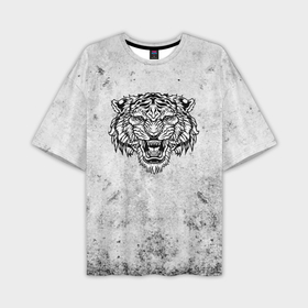 Мужская футболка oversize 3D с принтом Черно белый злой тигр в Петрозаводске,  |  | 