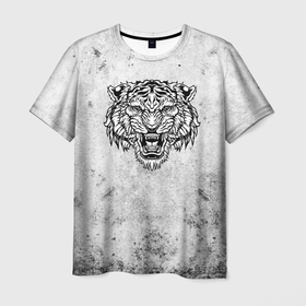 Мужская футболка 3D с принтом Черно белый злой тигр в Белгороде, 100% полиэфир | прямой крой, круглый вырез горловины, длина до линии бедер | 